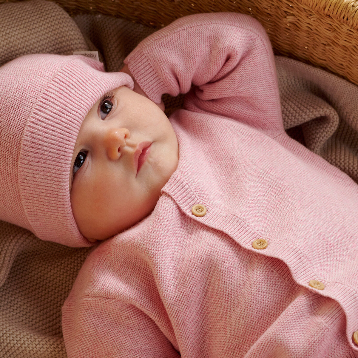 Organic Textured Baby Beanie – Pink Melange