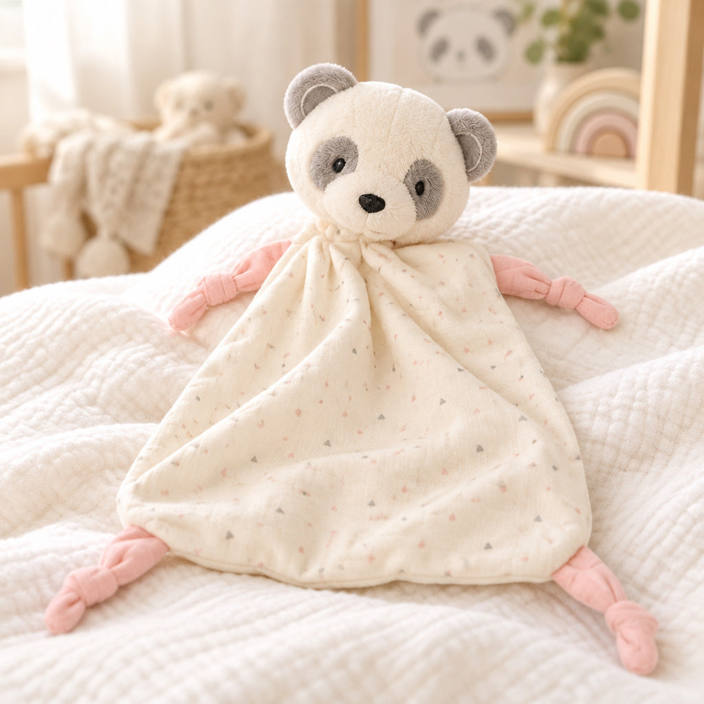 Pink panda baby comforter with built-in rattle