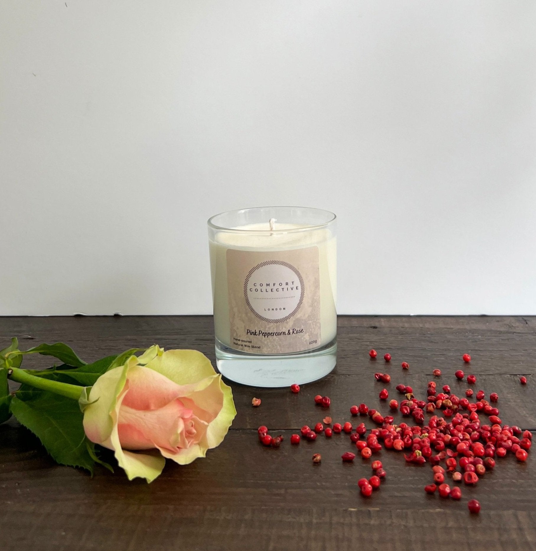 Hand Poured Candle -Signature Collection -  Pink Peppercorn &amp; Rose by Comfort Collective London