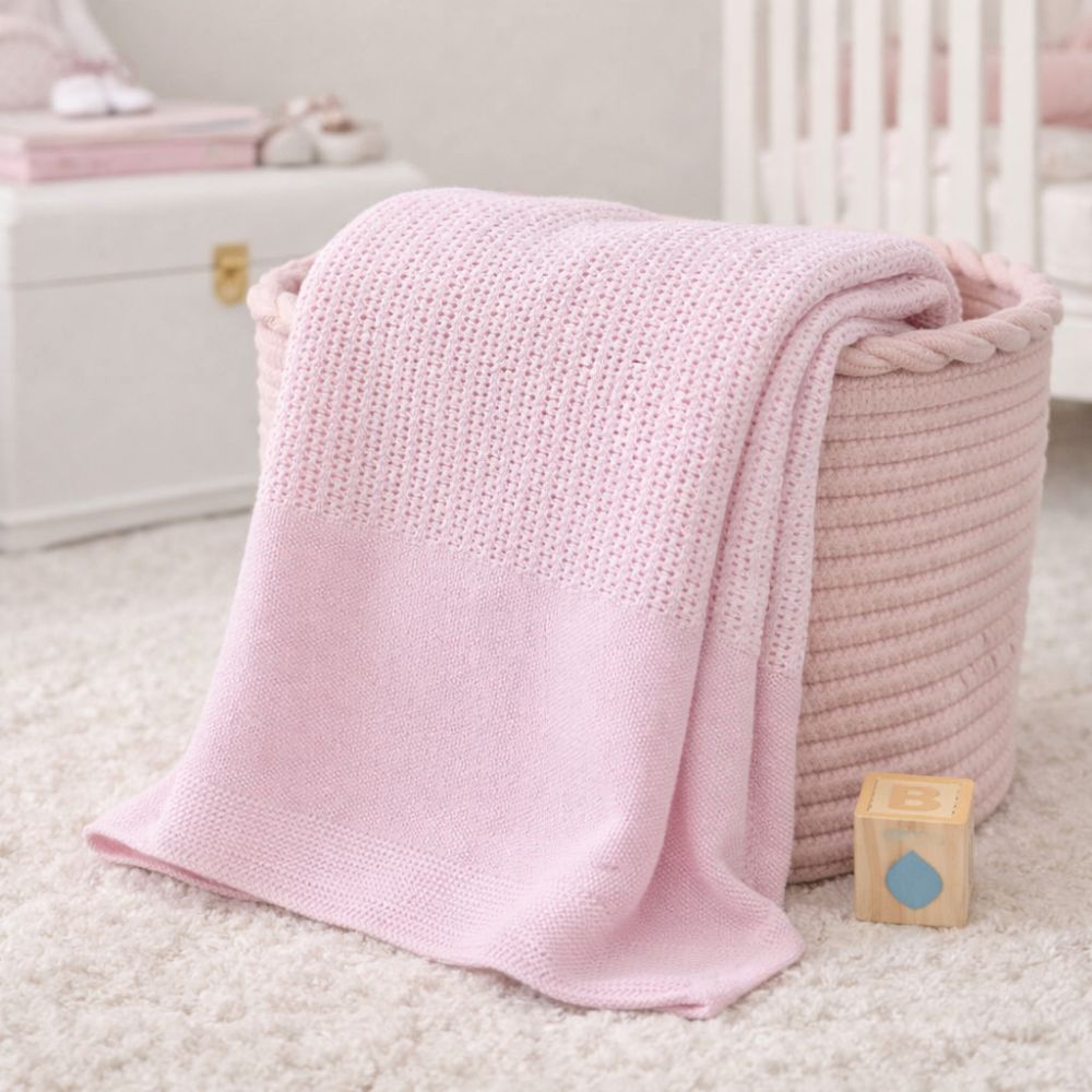 Personalised pink cellular baby blanket with hem for baby's name
