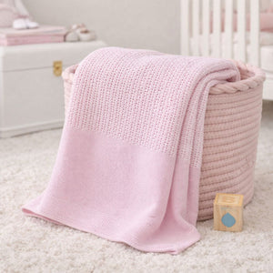 Personalised pink cellular baby blanket with hem for baby's name