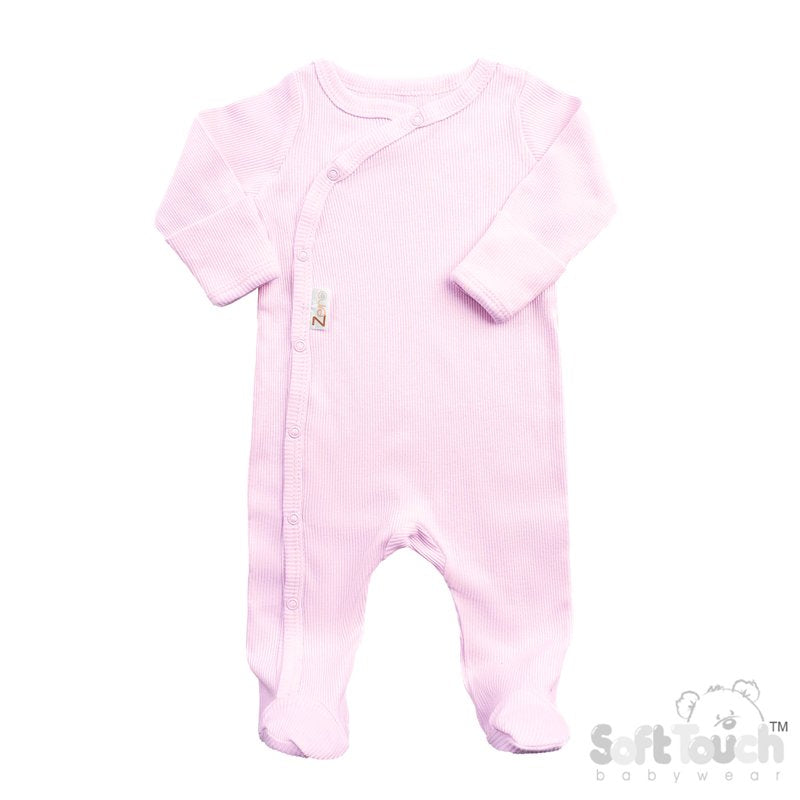 Pink ribbed buttoned baby sleepsuit