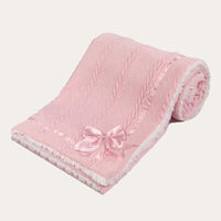 Baby Pink Sherpa Back Knit Baby Blanket with Satin Bow  75x90cm Baby Blanket.