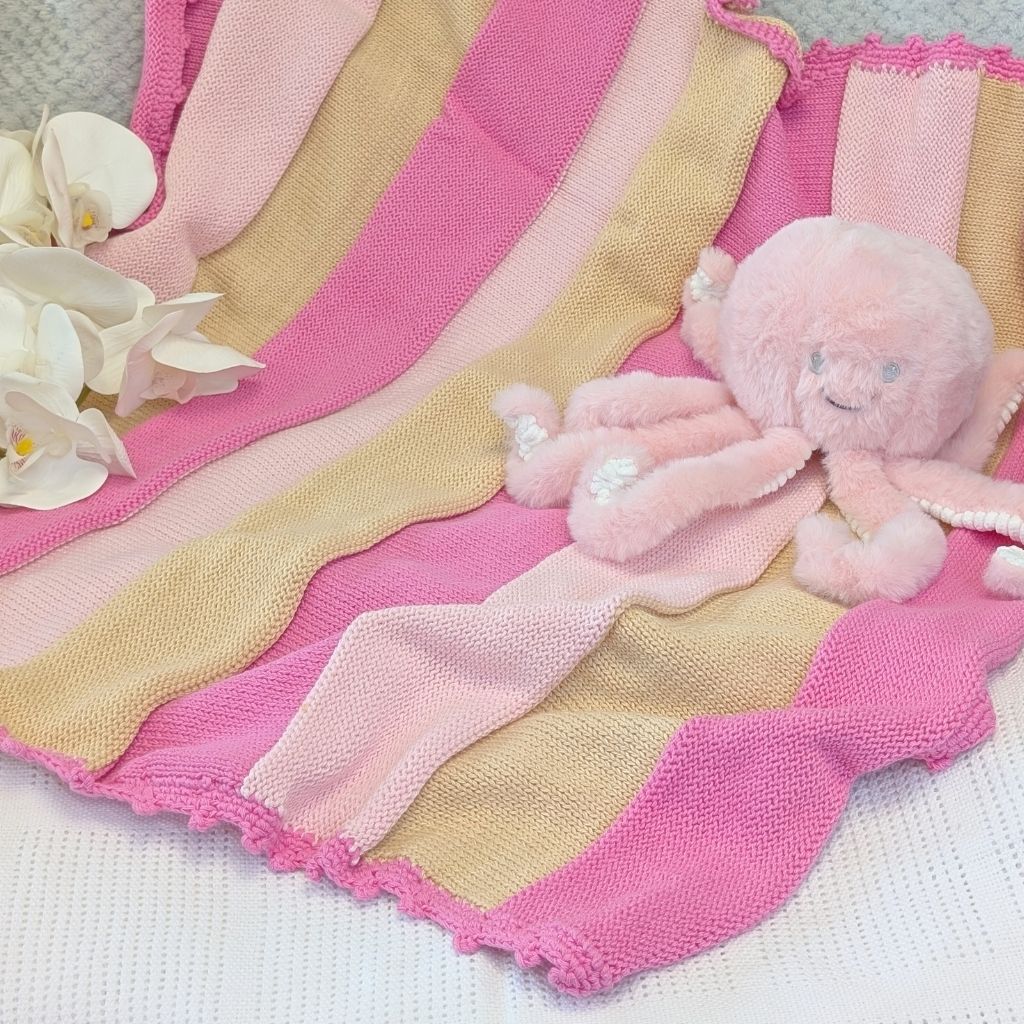 Pink and gold striped blanket, organic and fairtrade