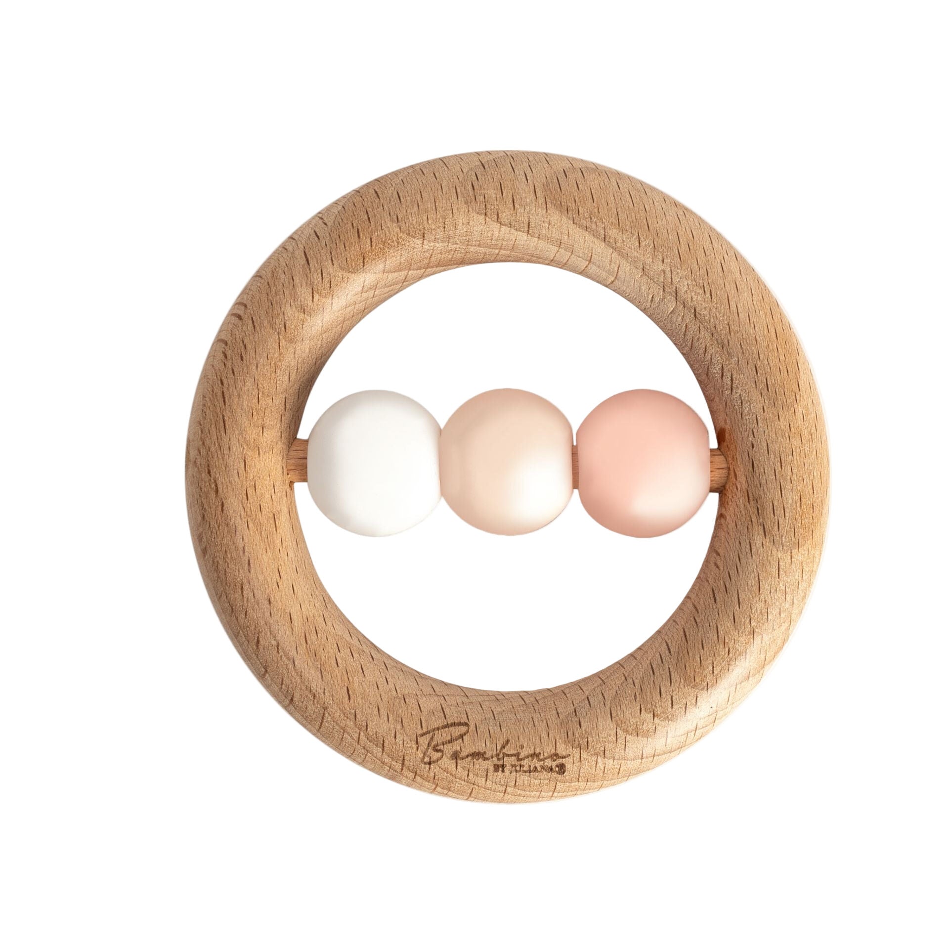Pink Wooden Baby Teether – ring with silicone beads