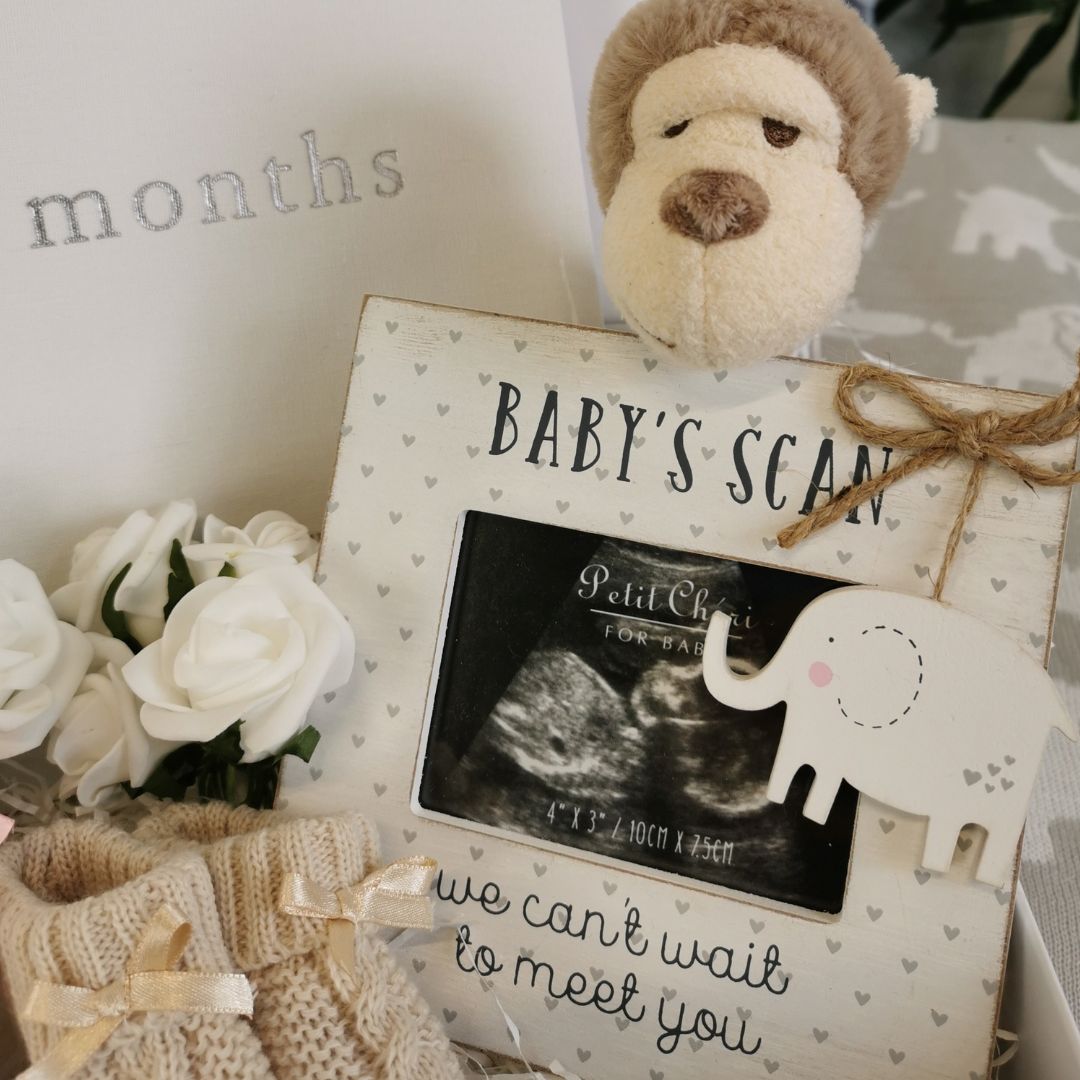 mum to be gifts box hamper with pregnancy journal and monkey theme.