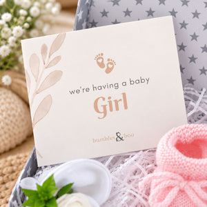 Gender reveal box, we're having a baby girl.Bumbles and Boo.