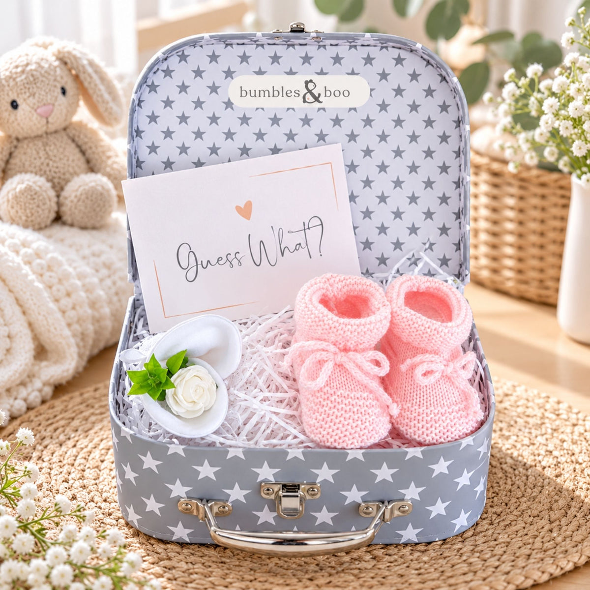 Gender reveal box, we're having a baby girl.Bumbles and Boo.