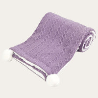 Purple Cable Knit Wrap with Pom Pom Baby Blanket 75 x 90cm Baby Blanket.