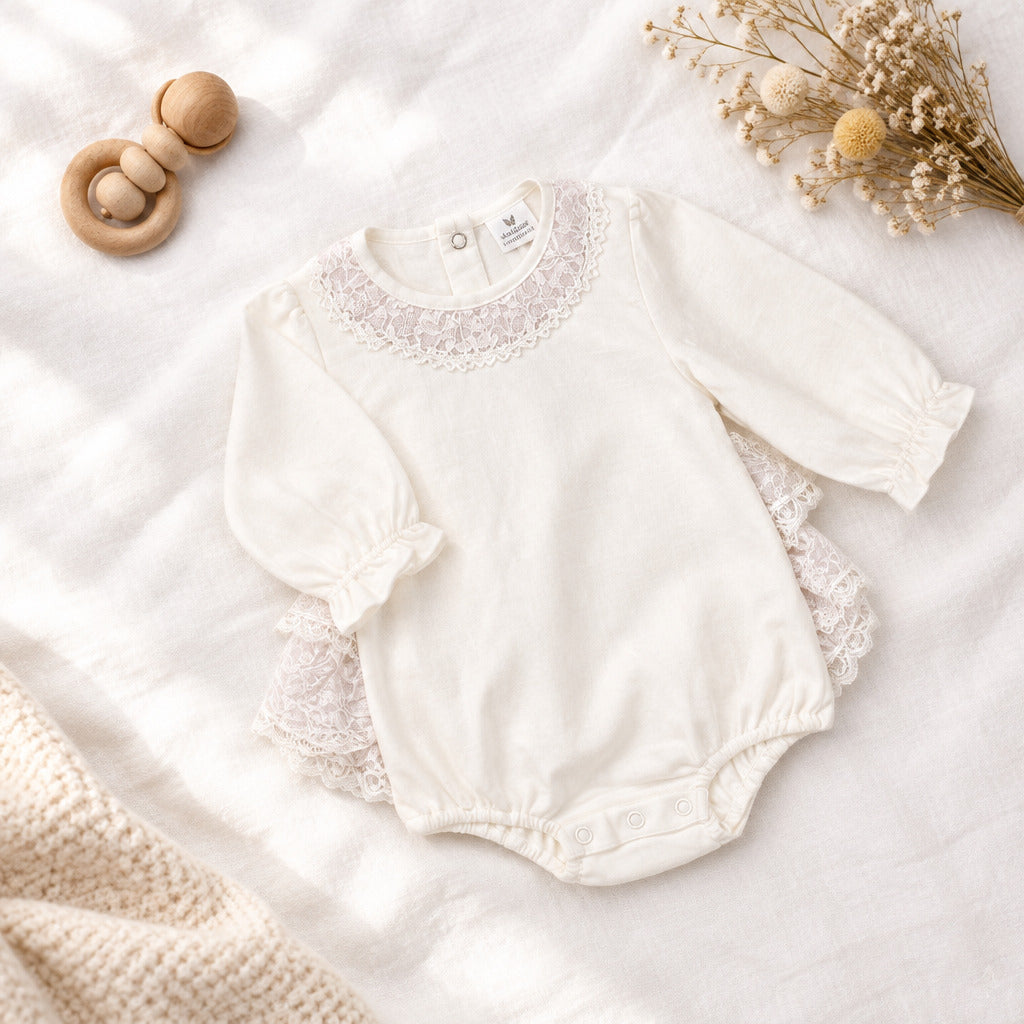 Cream cotton bodysuit from purple baby girl skirt set