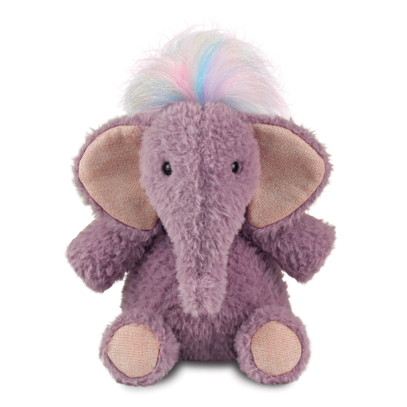 A soft cute fluffy elephant with rainbow hair for ages 12 months +