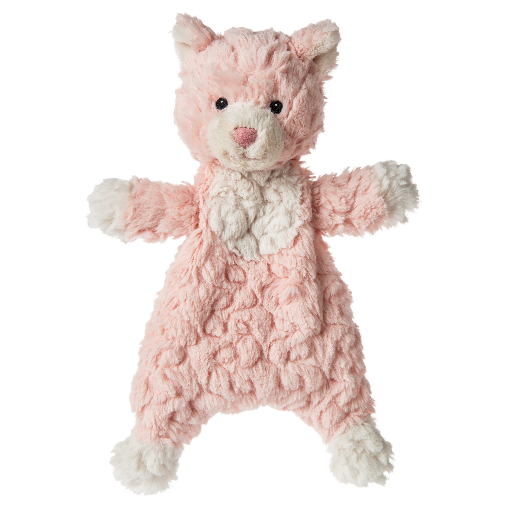 Light pink cat soft toy with white accents