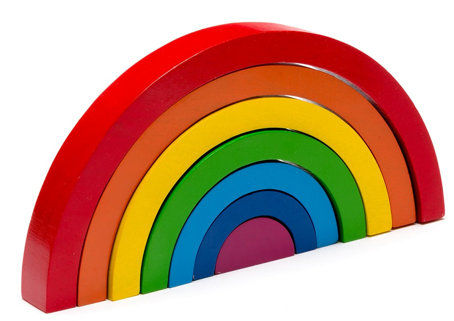 A wooden rainbow stacking toy for 3 years plus
