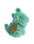 Loveable soft green rattle dragon made from recycled plastic bottles