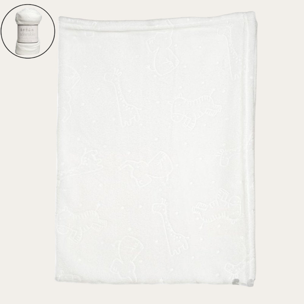 White Flannel Baby Wrap – Giraffes, Elephants, Zebras