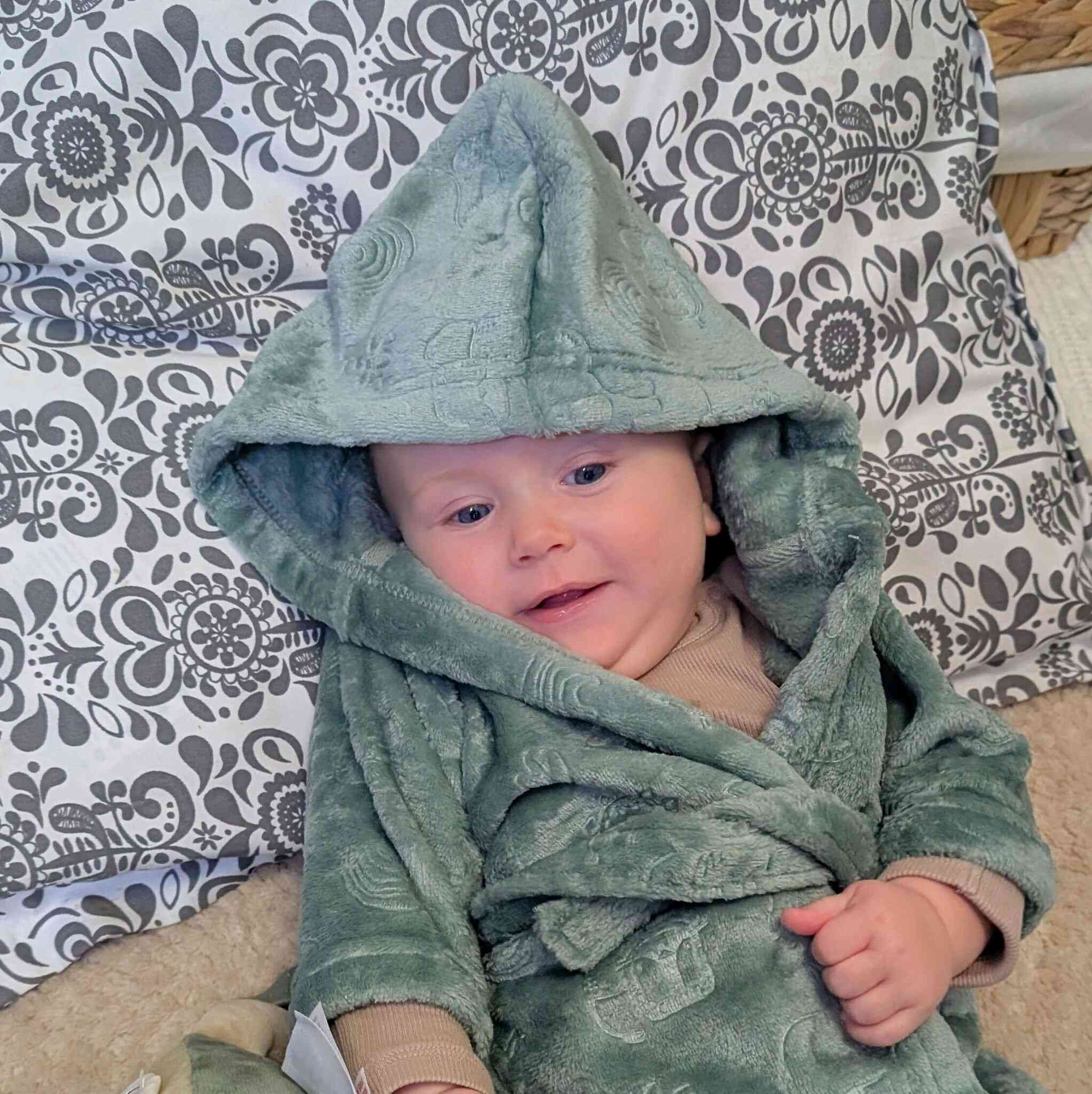 Sage green baby bath robe