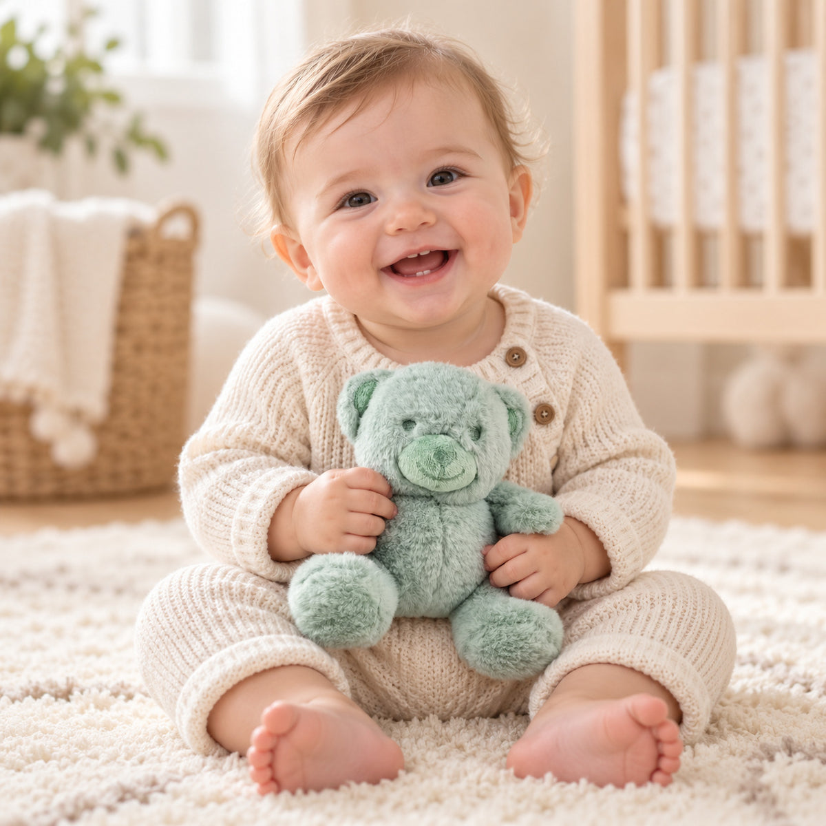 Sage green 15cm teddy bear with contrasting paw details