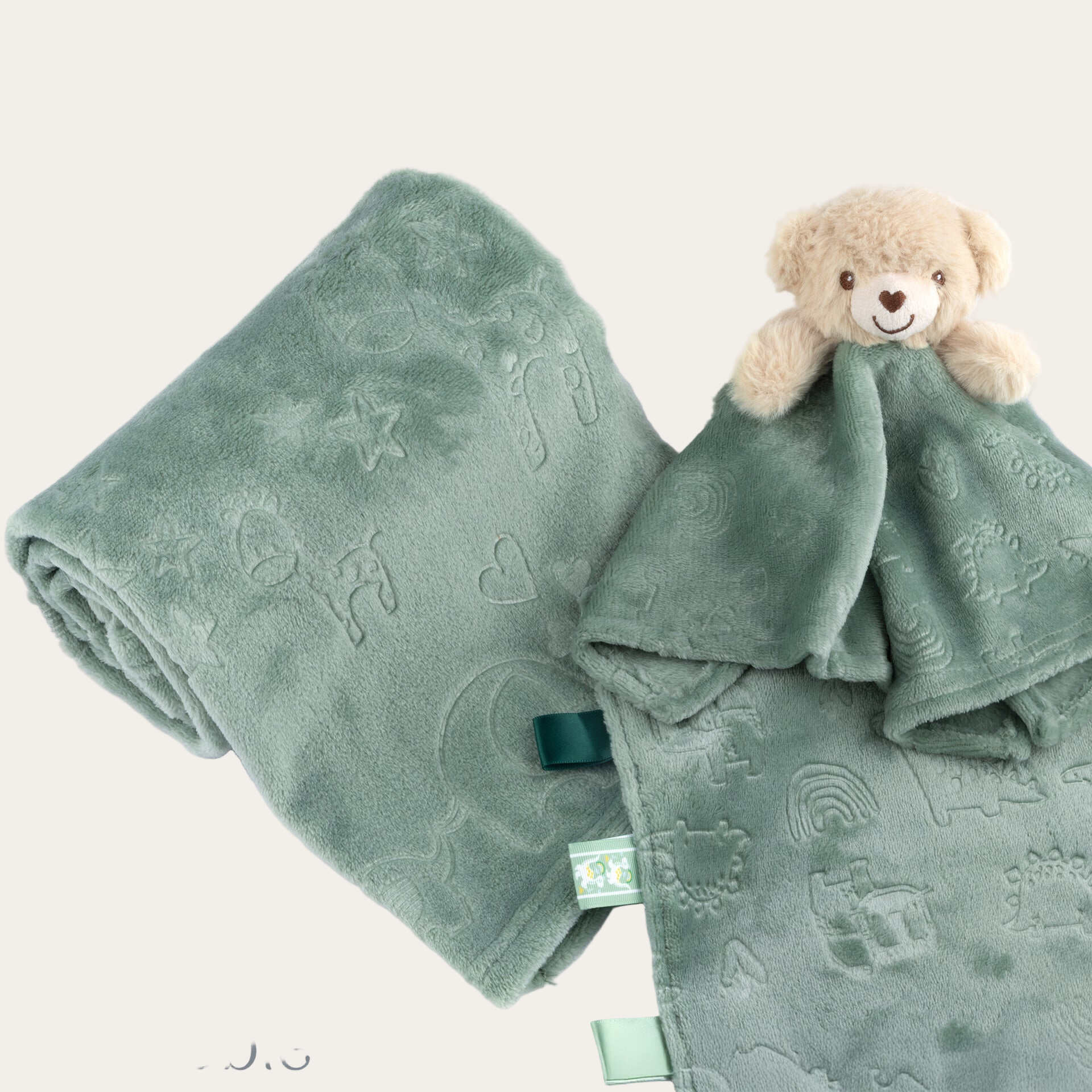 Sage Green Animal Embossed Flannel Baby Wrap – 75 x 100 cm