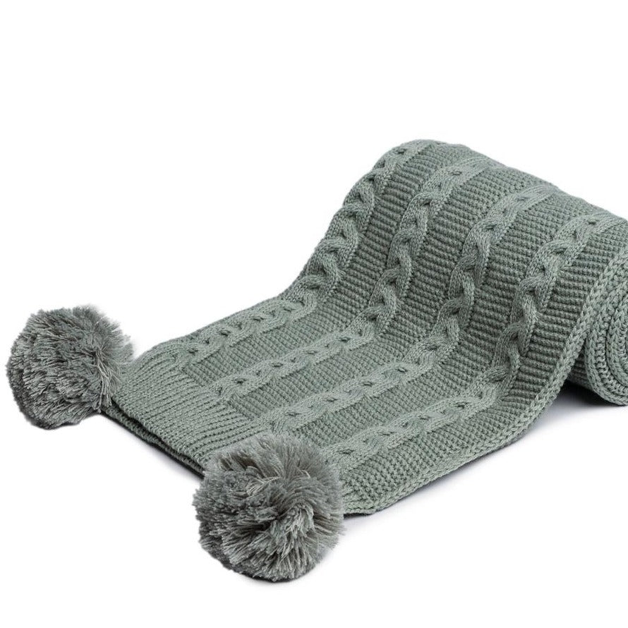 Recycled Cable Knit Blanket  Wrap- Sage Green Baby Blanket