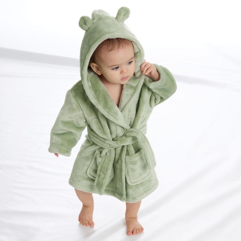 Personalisable Dressing Gown with Cute Ears - Light Sage