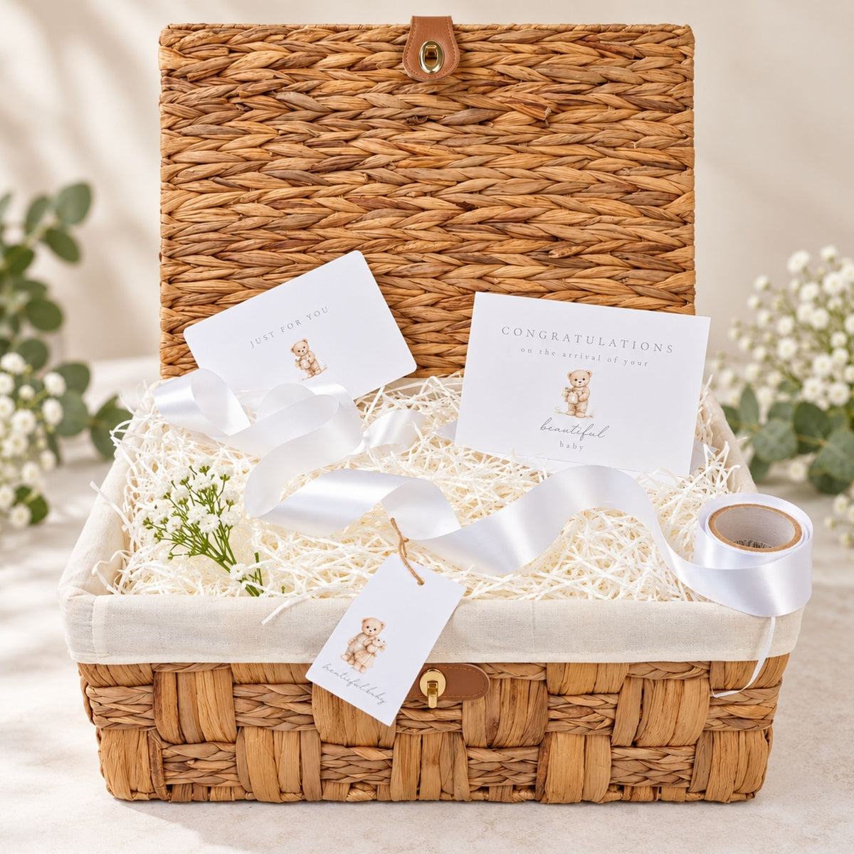 Empty hamper basket from out choose your own range made from water hyacinth.