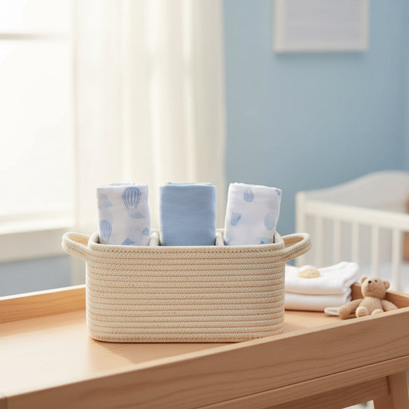 Set of 3 Woven Cotton Muslin Squares  Blue | 70x70cm Muslins.