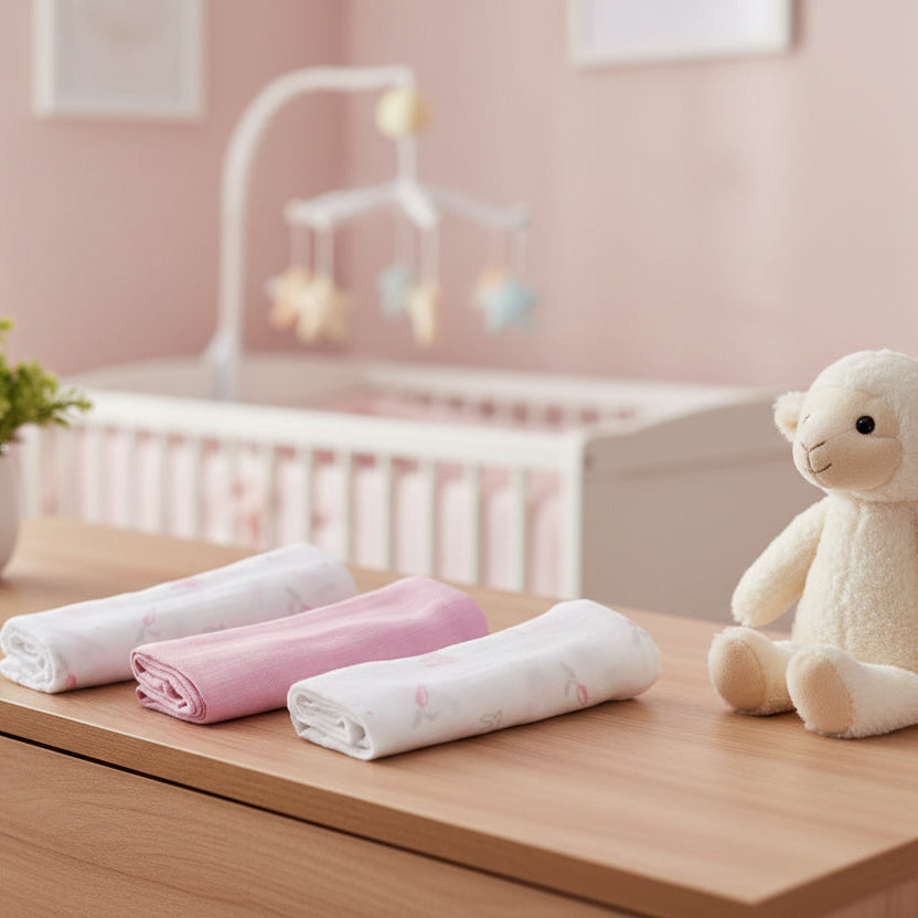 Set of 3 Woven Cotton Muslin Squares  Pink | 70x70cm Muslins.