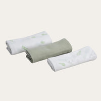 Set of 3 Woven Cotton Muslin Squares  Sage Green | 70x70cm Muslins.