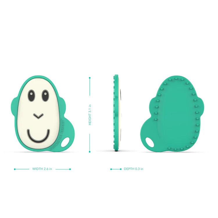 Silicone teether and matching green soother clip