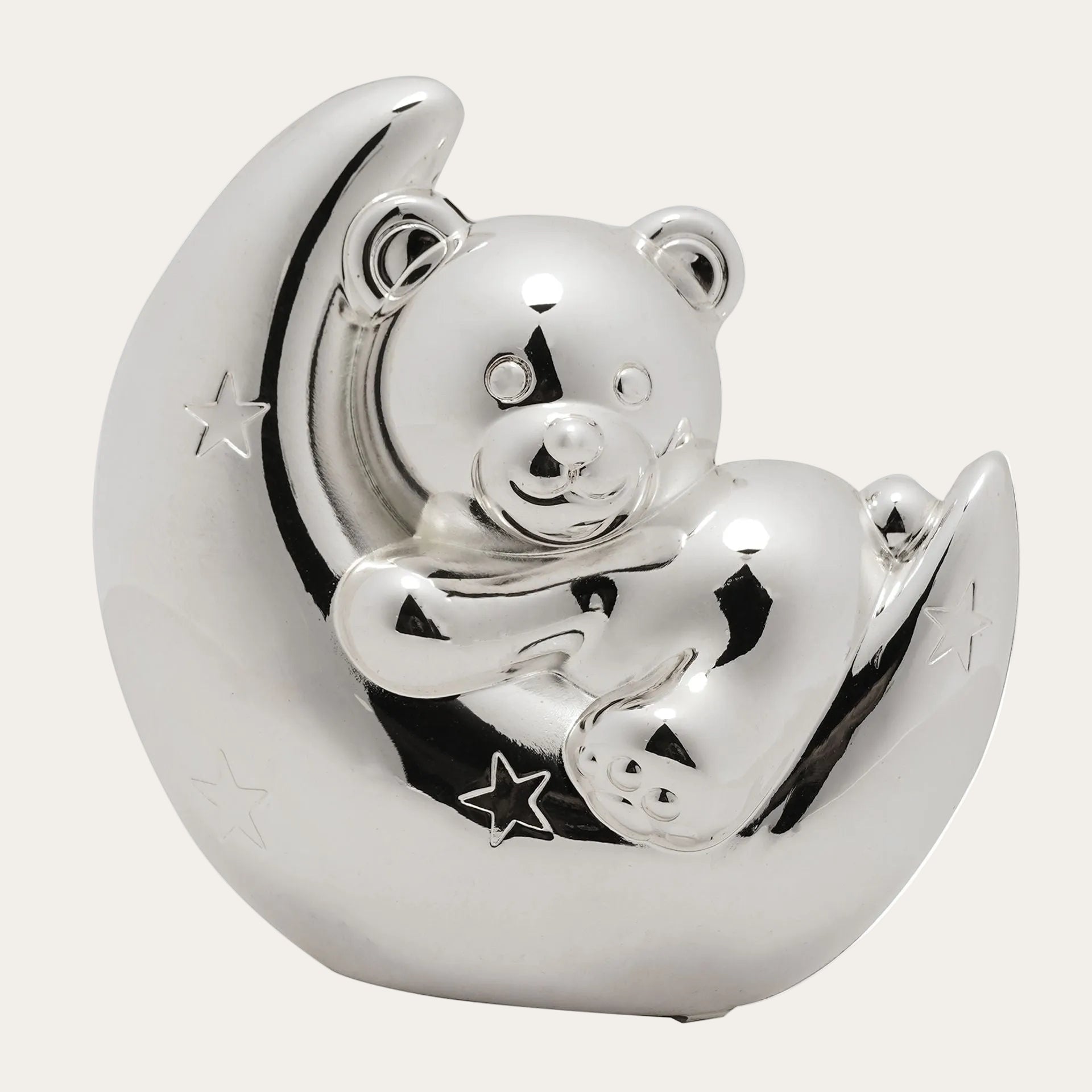 Silver plated bear and moon money box for babies