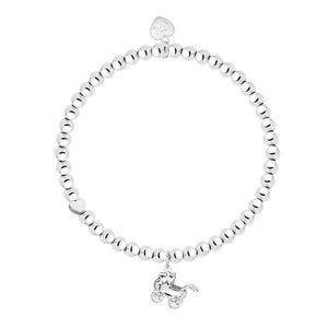 Silver beaded bracelet with a small pram charm