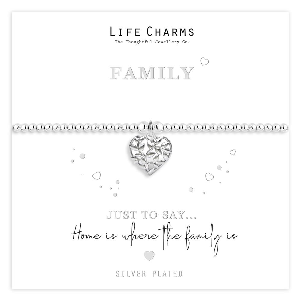 Silver Family Heart Charm Bracelet - Beaded Design