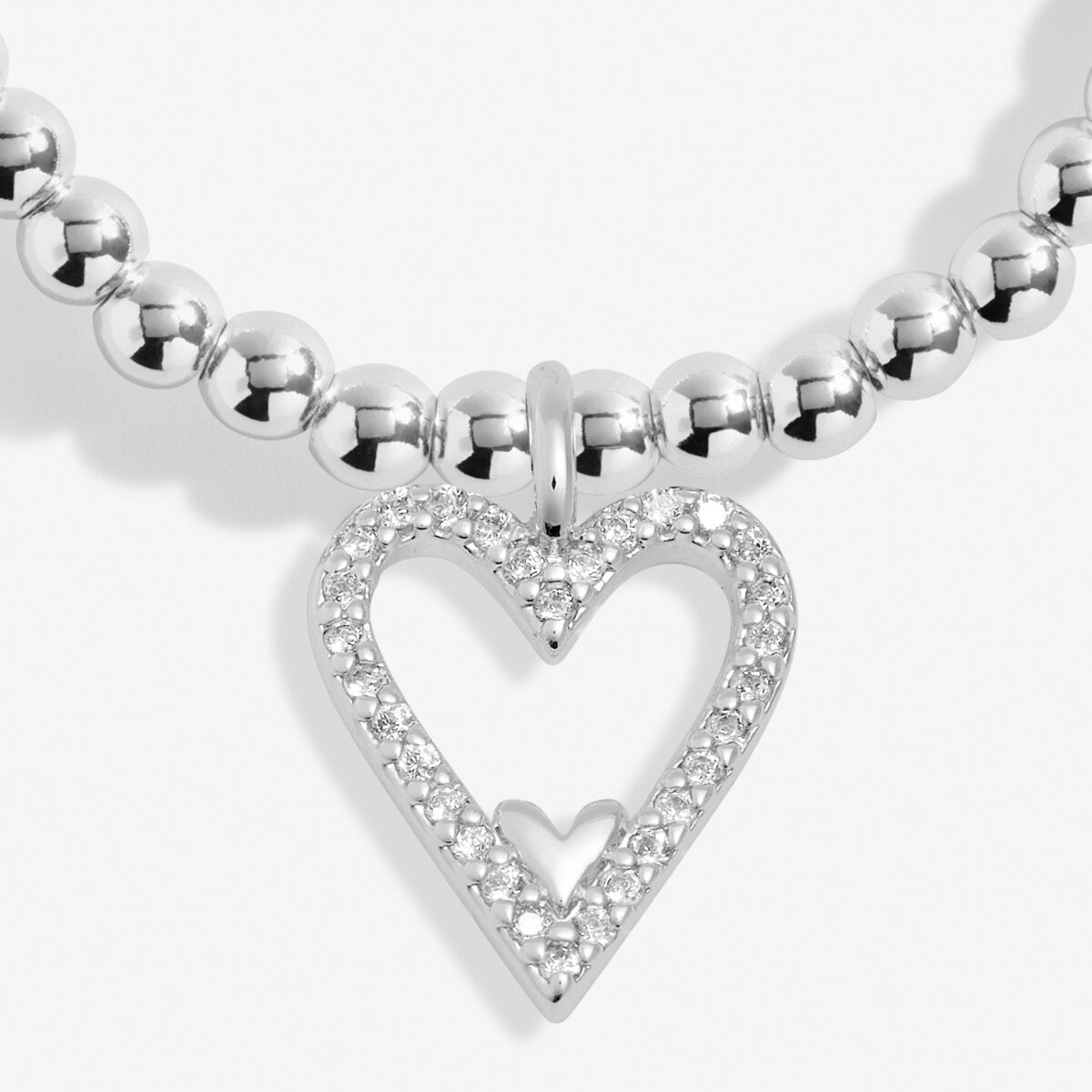 Silver-plated Bracelet with open heart charm and clear stone detailing