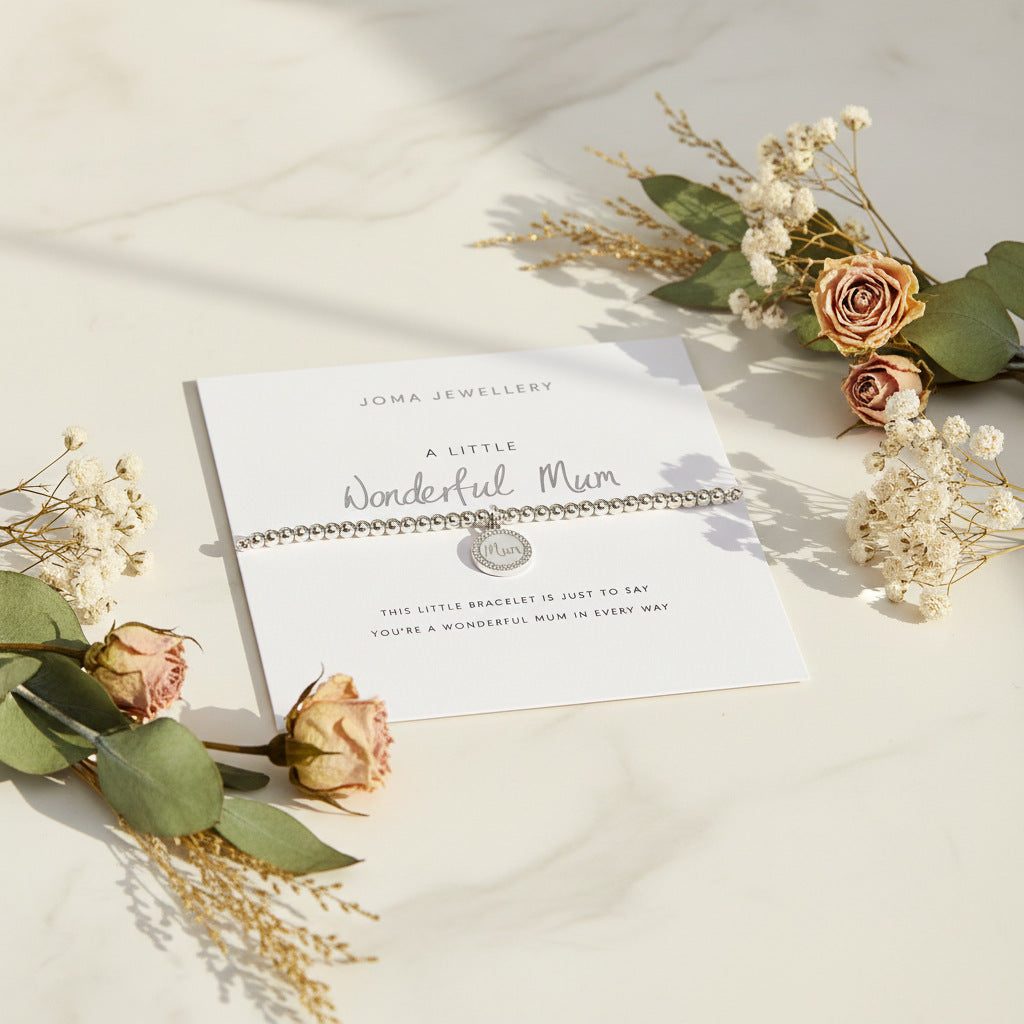 Silver Wonderful Mum Bracelet on Joma Jewellery presentation card
