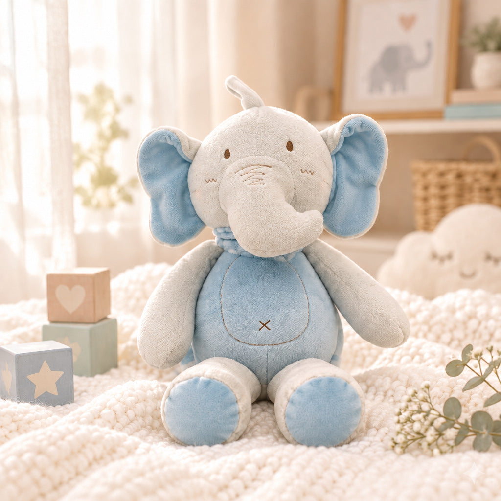 Sky blue elephant baby rattle soft toy measuring 33 cm