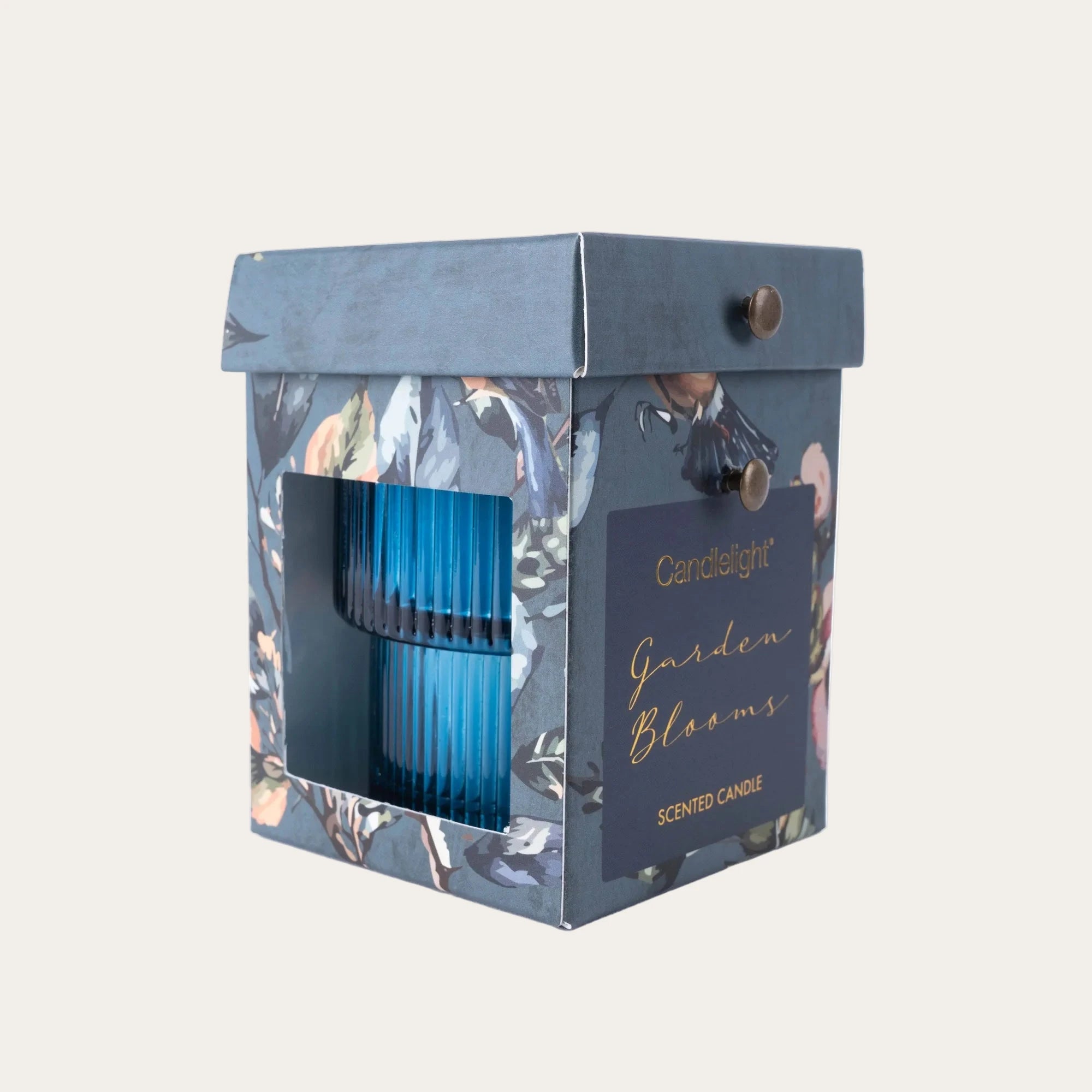 Small blue glass candle ridged jar gift