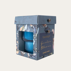 Small blue glass candle ridged jar gift