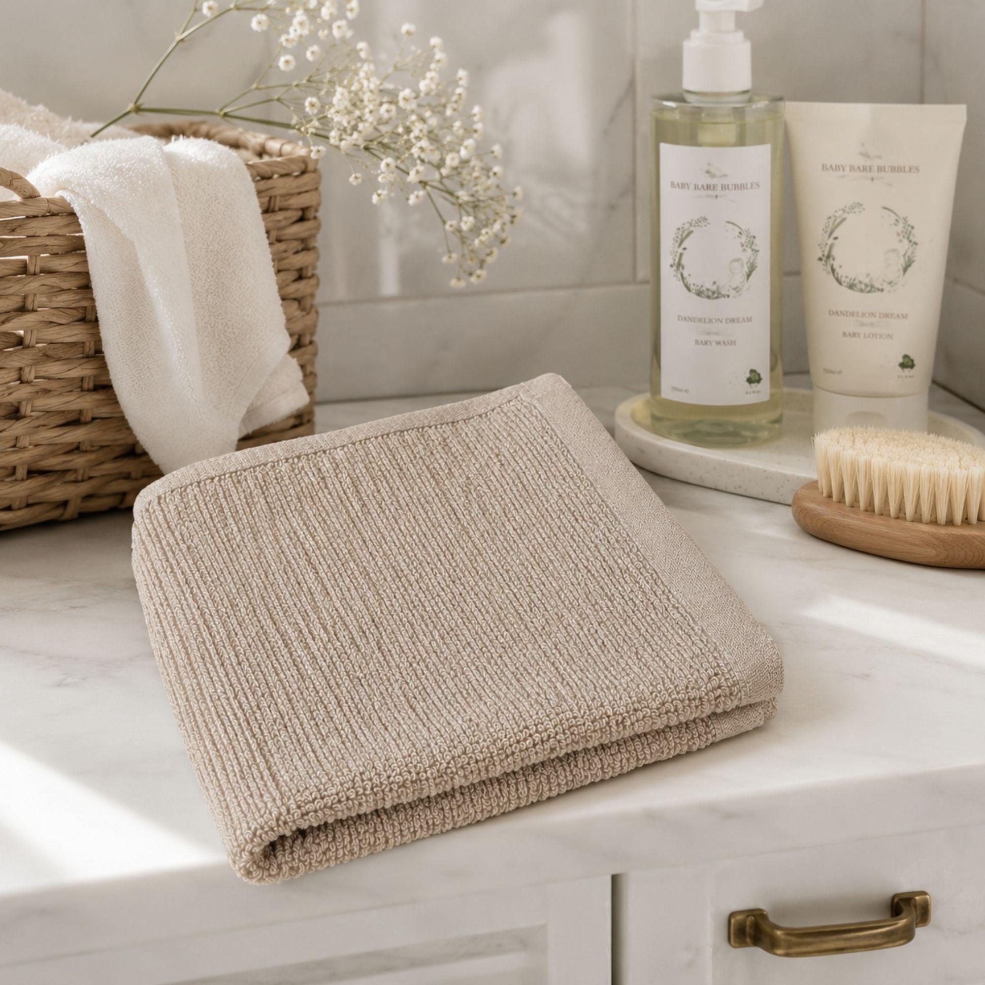 Soft beige baby wash cloth