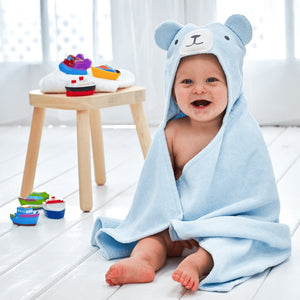 Blue hooded towel for newborn bath time
