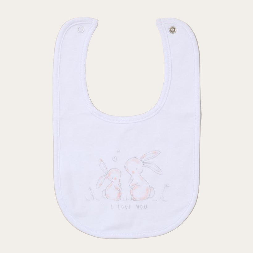 Bunny print baby gift set – sleepsuit, bib, hat