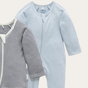 Nautical themed baby zip growsuits in organic cotton