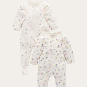 Soft zip-up baby girl outfits in cherry blossom prints