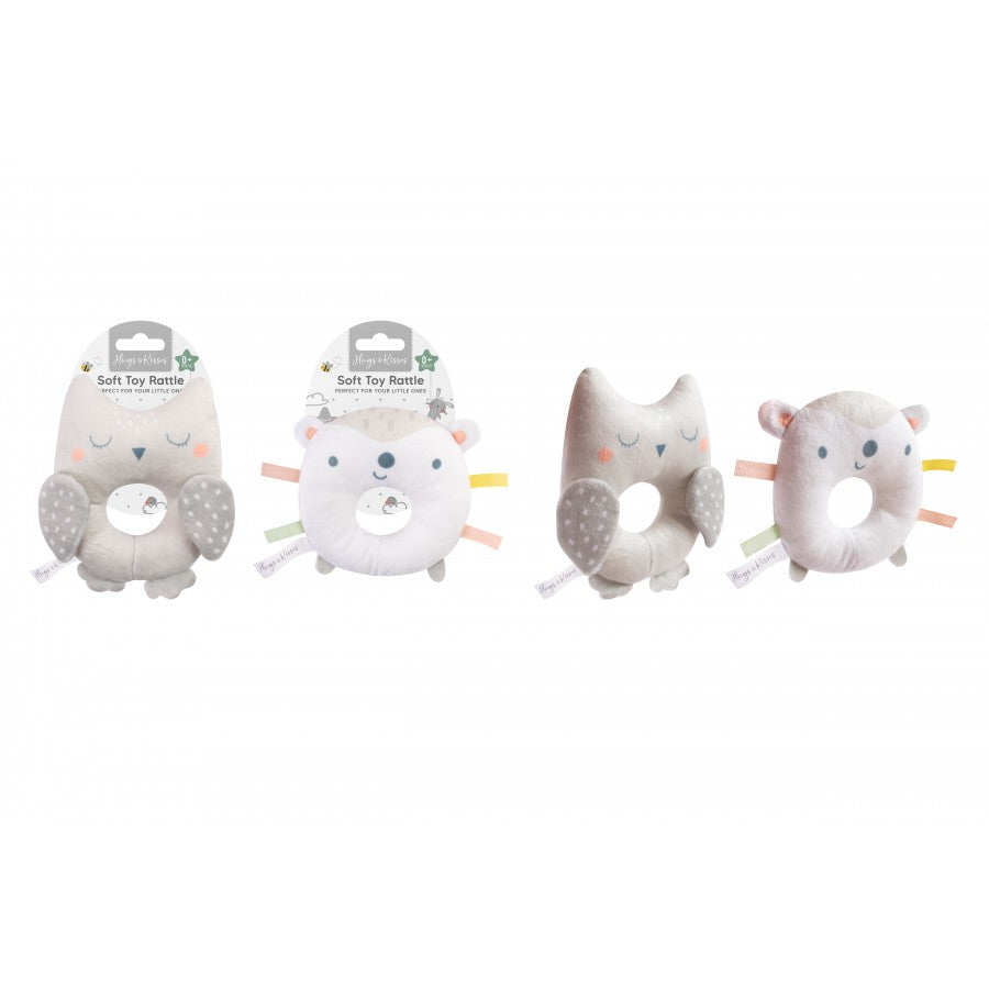 Soft owl and hedgehog toy rattles