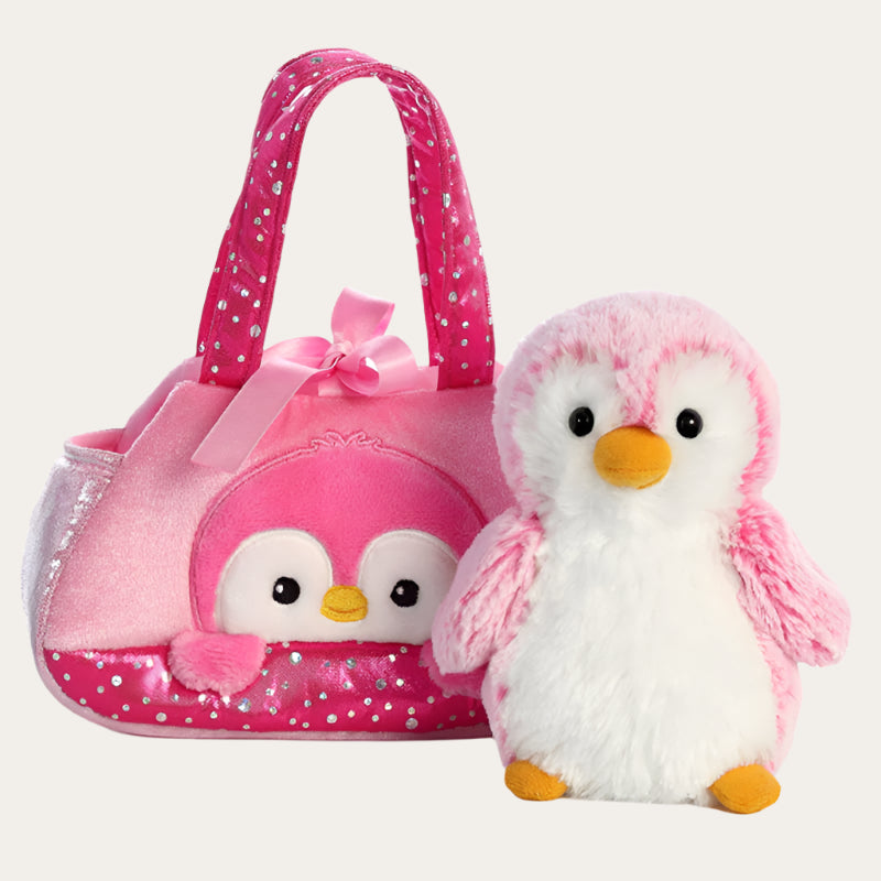 Soft Toy Penguin with Sparkly Pink Bag