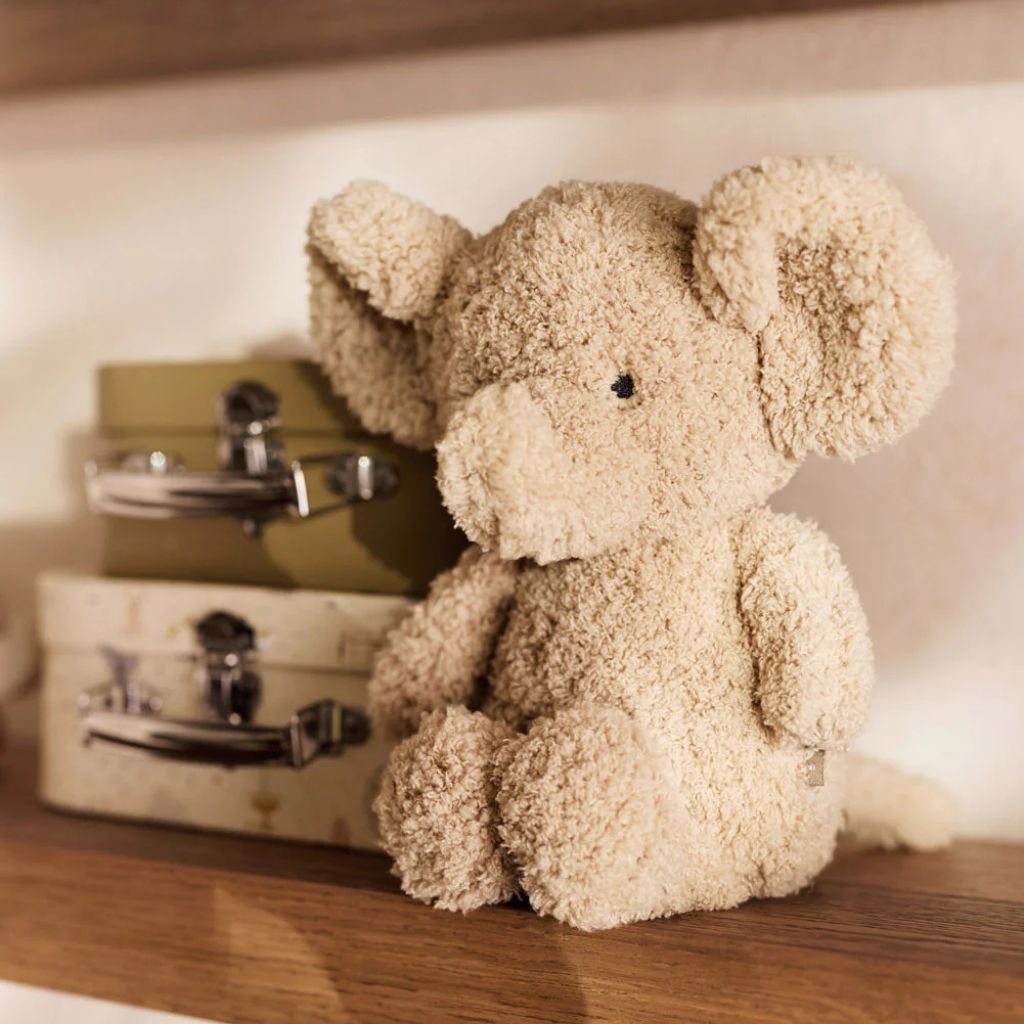 Sand coloured cuddly elephant toy for babies