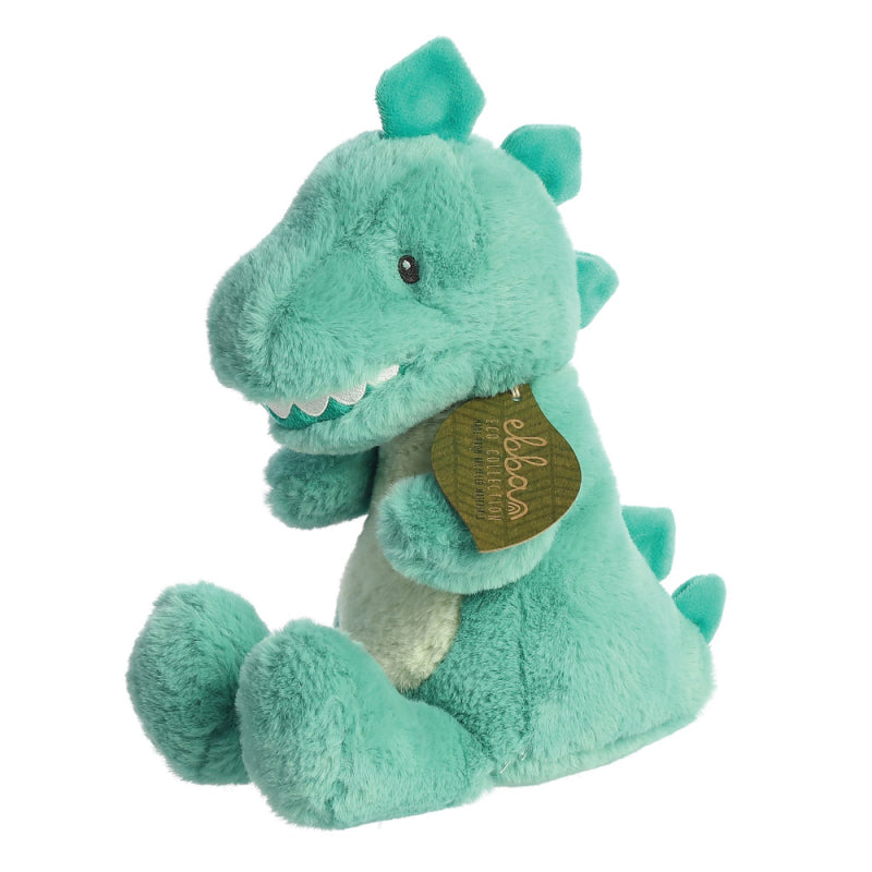 Soft green cuddly dragon made from recycled materials.  12.5 inches