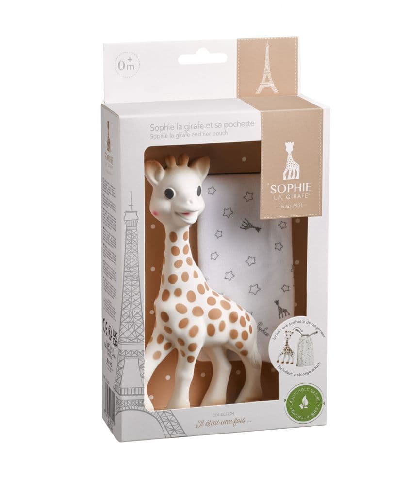 Sophie the Giraffe popular teething toy with her own bag to keep her safe and clean