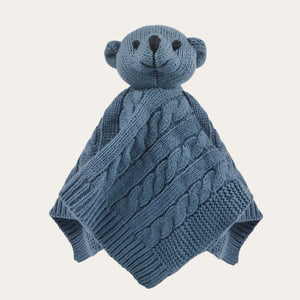 Adorable Steel Blue Soft Knit Teddy Bear Comforter Baby Comforter.
