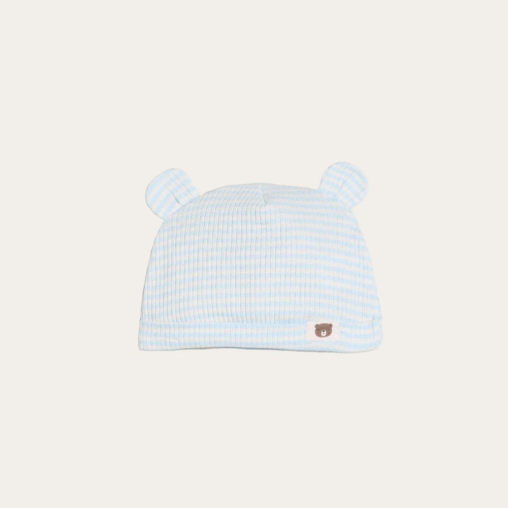 Striped baby hat with 3D bear ears