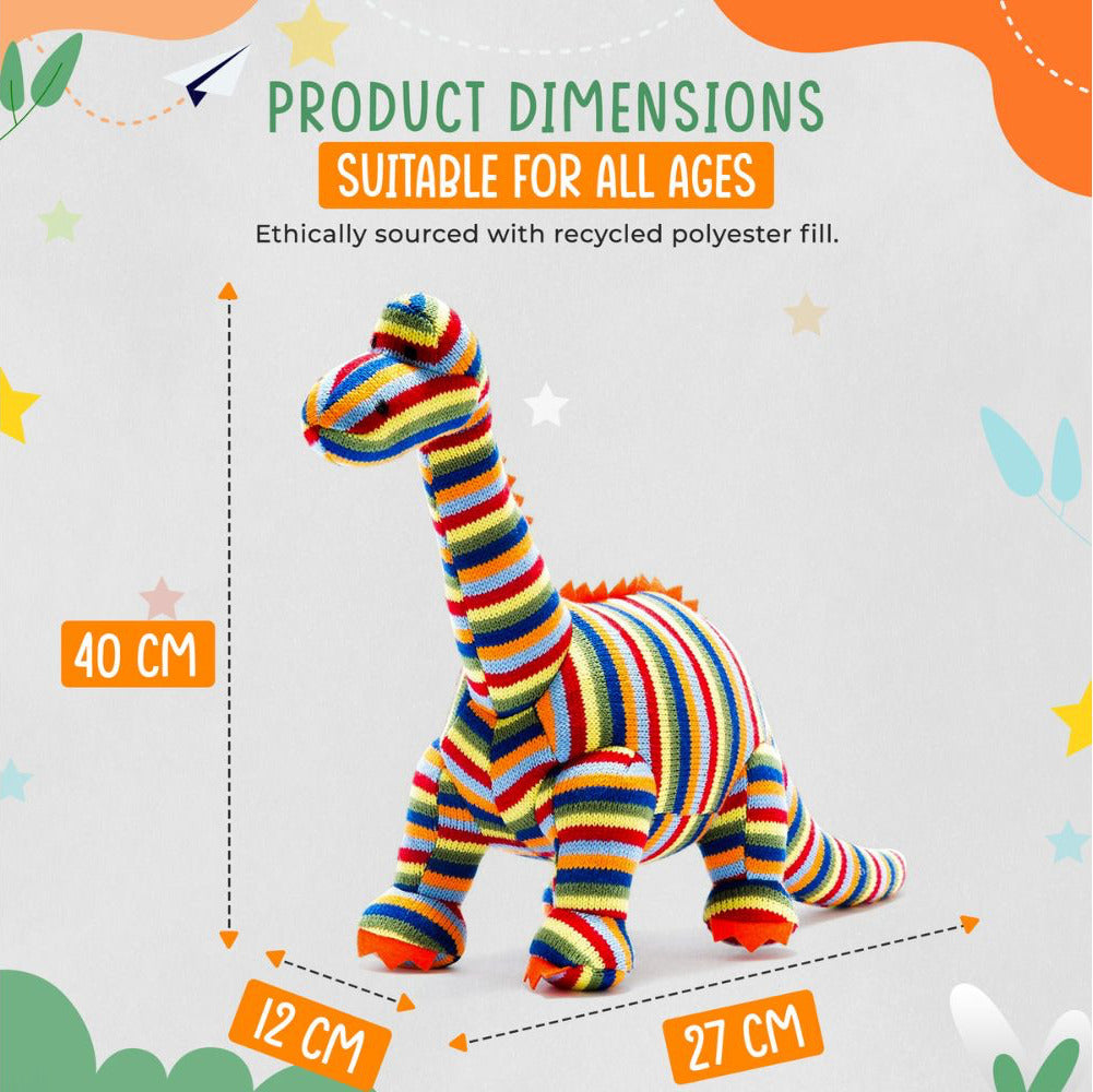 Colourful Knitted Dinosaur Soft Toy – Rainbow Diplodocus